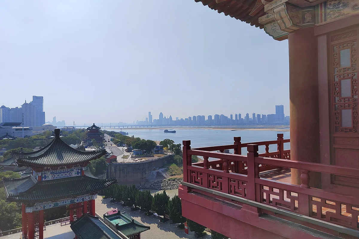 The Gan River and Nanchang skyline framed by the present Tengwang Pavilion