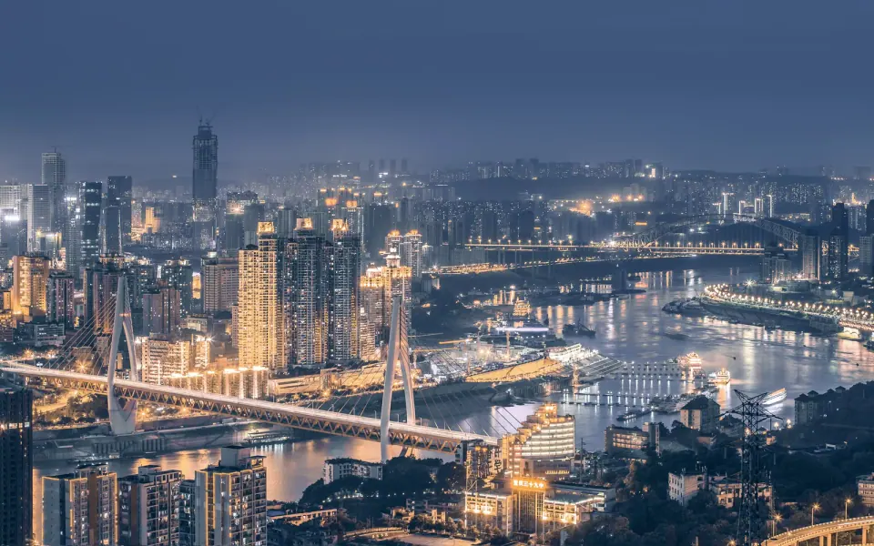 Chongqing's river bridges lit up at night