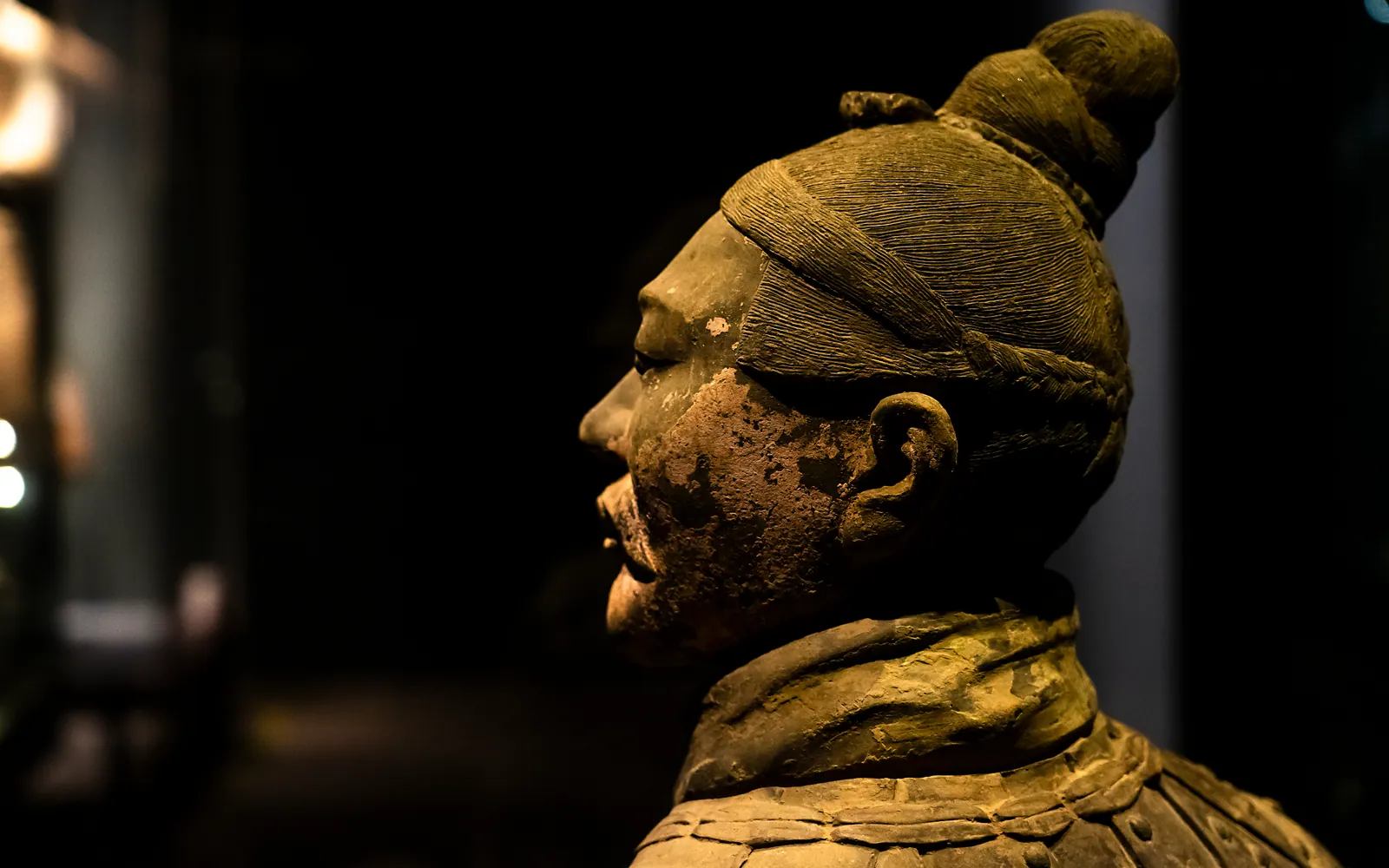Close view of a terracotta warrior