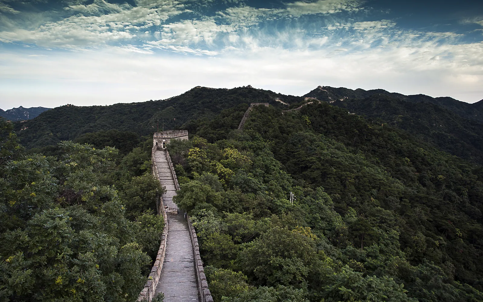 The Great Wall along a forested ridge north of Beijing